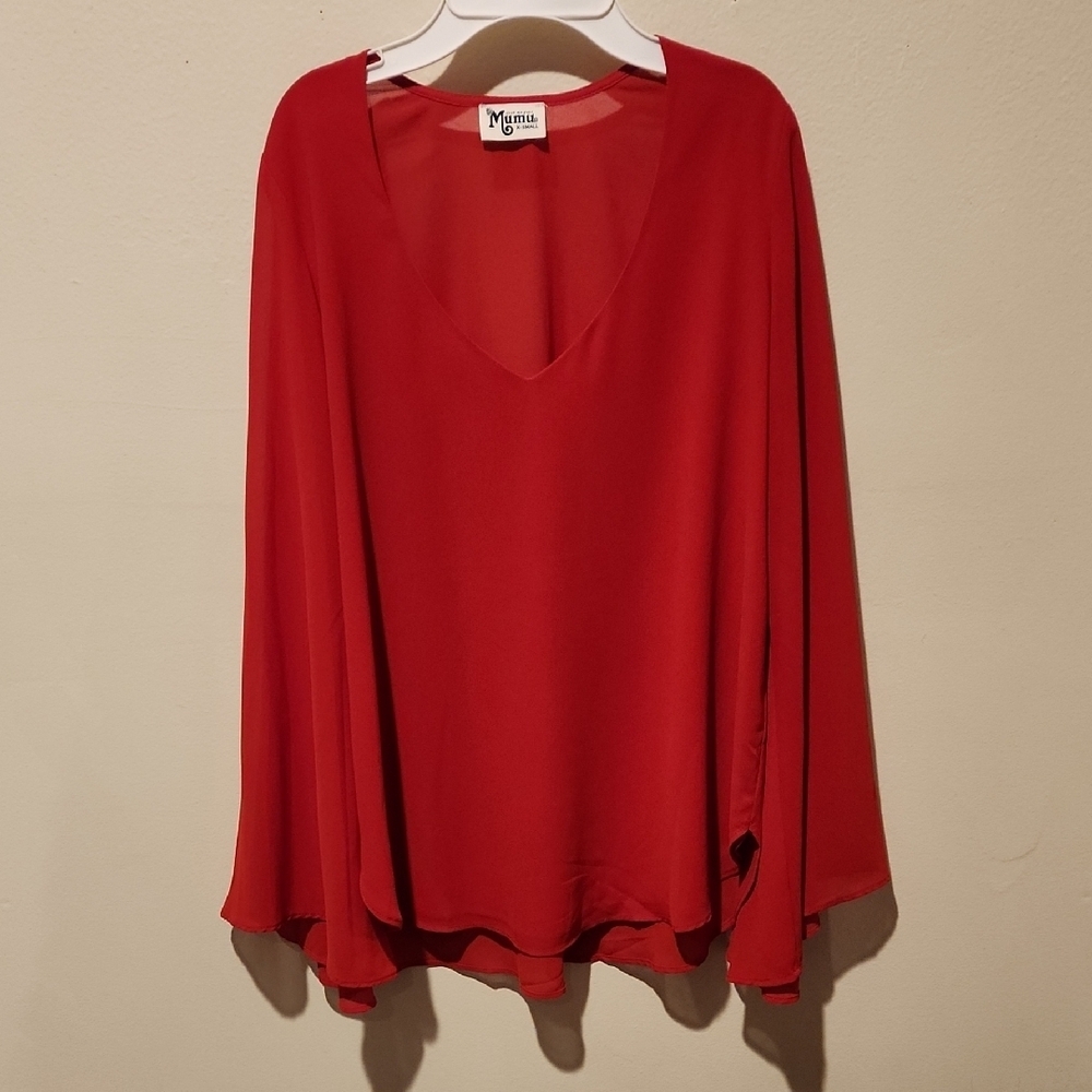 ❤️ SHOW ME YOUR MUMU FLOWY RED BELL SLEEVE HIPPIE DIPPIE TOP, XS